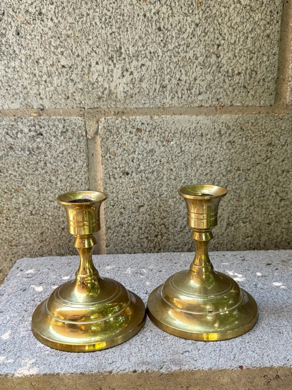 Vintage Solid Brass Candlestick Pair - Polished Gold Tone Home Accent Made India